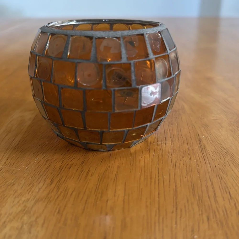 🛑Fall Pumpkin Mosaic Glass Candle Holder Autumn Thanksgiving